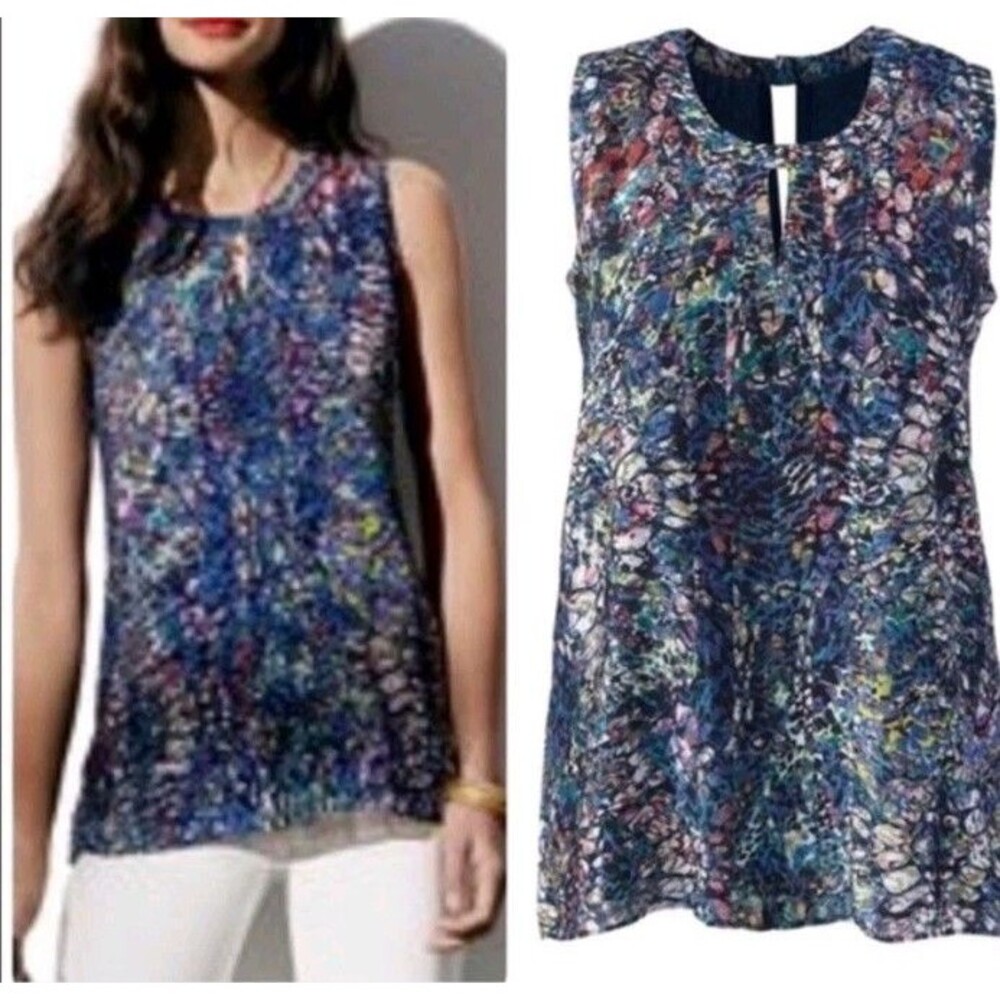 CAbi Stained Glass Keyhole Sleeveless Blouse Size Small